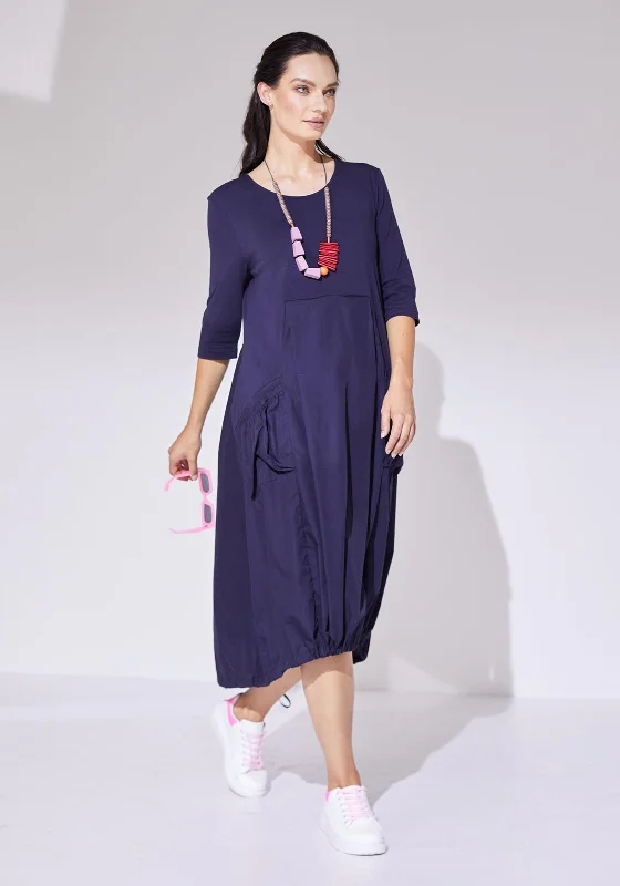 Naya Cotton Parachute Pocket Midi Dress, NavyShirt Dress