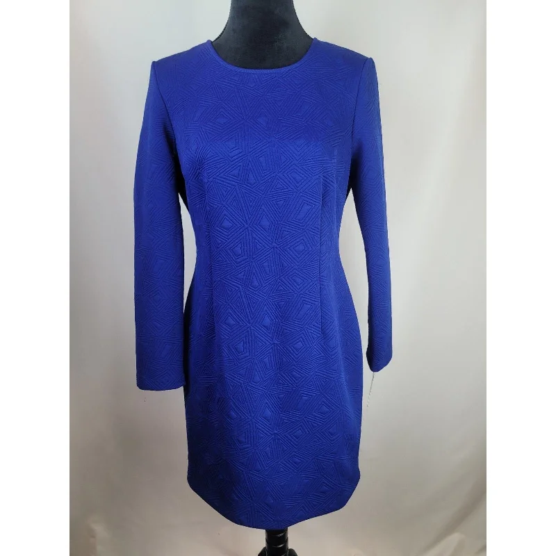 Maia Womens Royal Blue Geometric Long Sleeve Sheath Dress Size 10Sari Dress