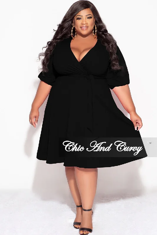 Plus size women's denim topsFinal Sale Plus Size Faux Wrap Skater Dress in Black