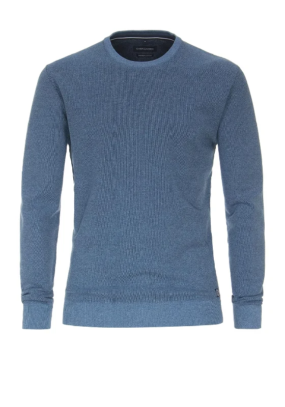 Casa Moda Birdseye Crew Neck Sweater, Azure BlueTurtleneck Knit Tops