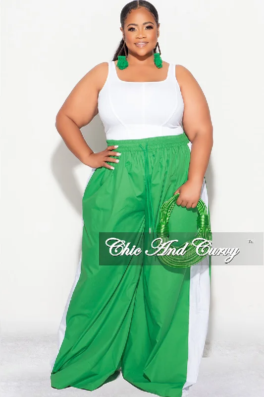 Plus size women's silk topsFinal Sale Plus Size Oversized Varsity Striped Wide Leg Pants in Green and White