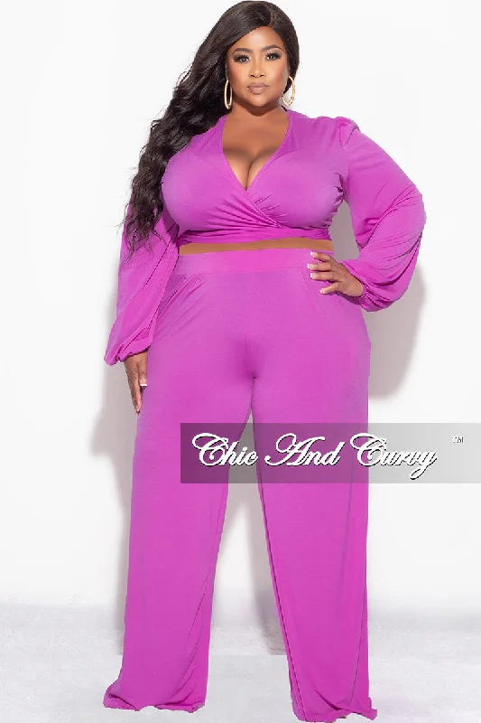 Women's fleece topsFinal Sale Plus Size 2pc Tie Top & Pants in Light Purple