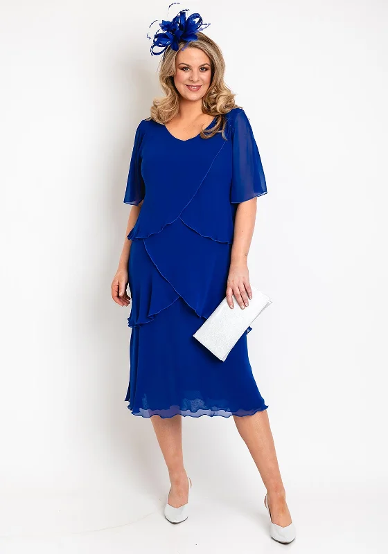 Allison Chiffon Tiered Frill Midi Dress, NavyUniform Dress