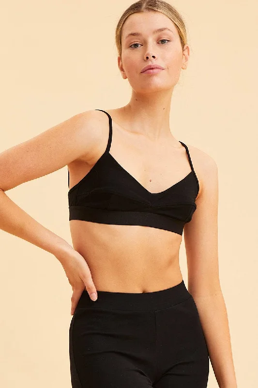 Quarter-cup BraBlack Triangle Bralette Cotton Stretch Seam Detail