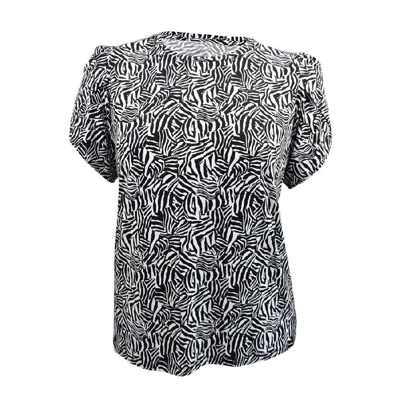 Running BraMICHAEL Michael Kors Women's Zebra Petal Sleeve Top (L, Black/White)