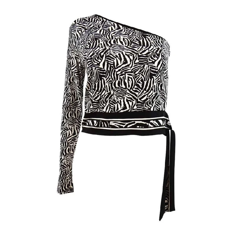 Low-impact Sports BraMICHAEL Michael Kors Women's Zebra-Print One-Sleeve Tie Top (S, Black/White)