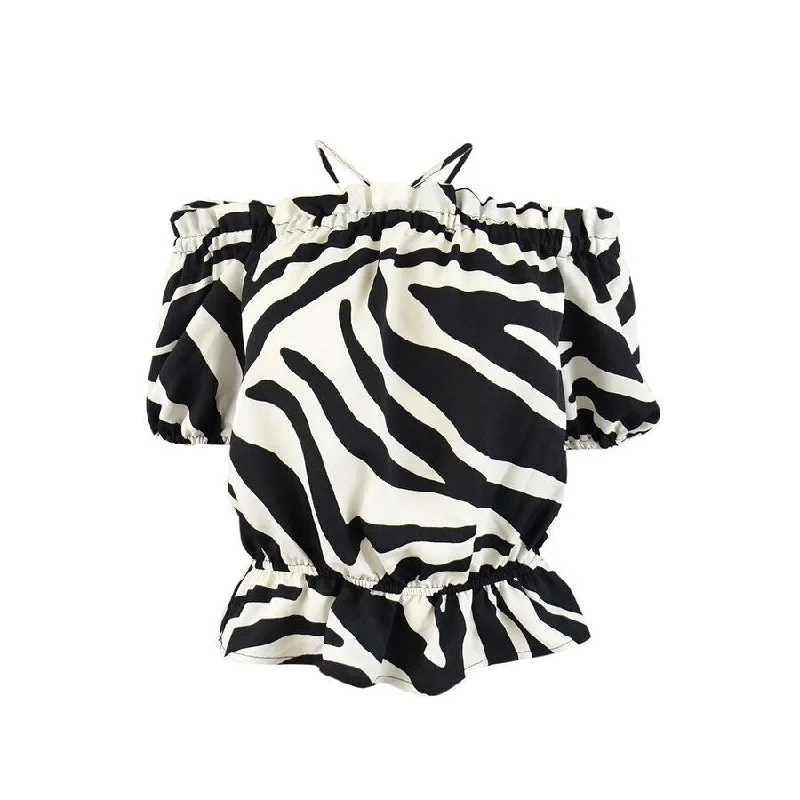 Heavily Padded BraVince Camuto Women's Zebra-Print Off-The-Shoulder Top (XS, Ivory/Black)