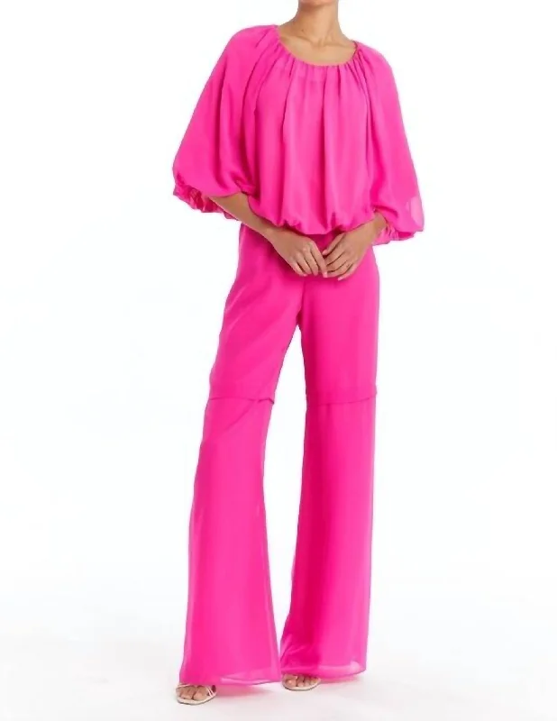 Lace Trim BraAbra Chiffon Top In Hot Pink