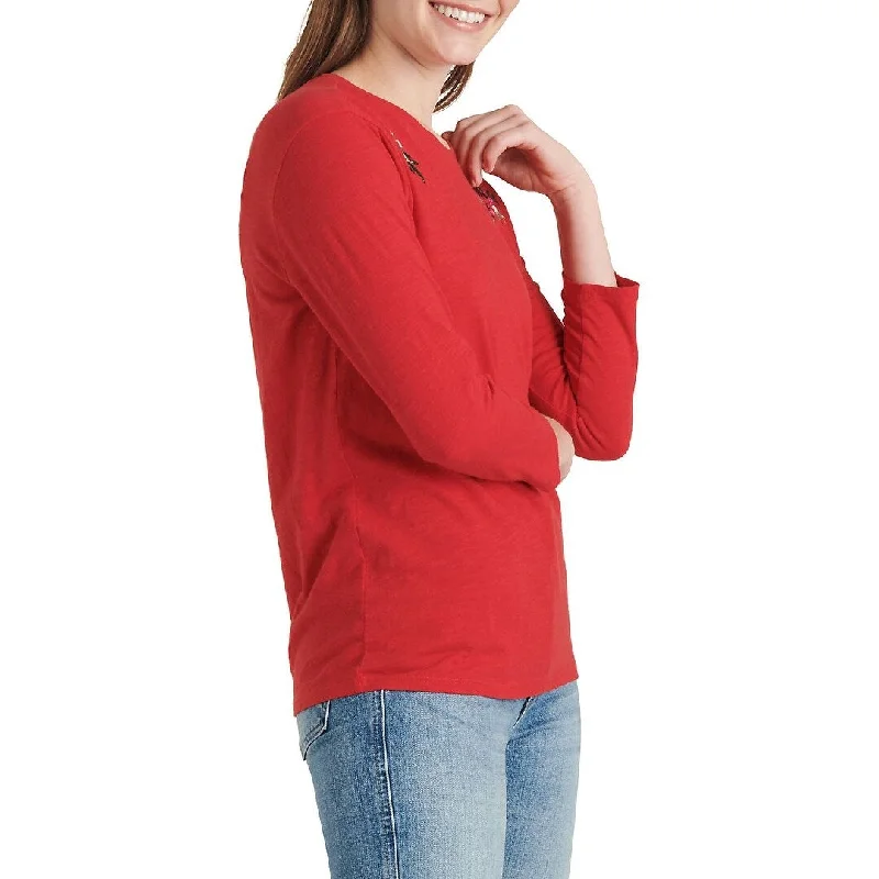 Back-closure BraLucky Brand Women's Embroidered Cotton Top Red Size Large