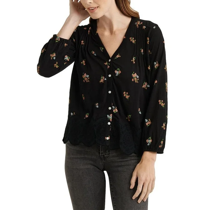 Sweetheart BraLucky Brand Women's Floral Cotton Peasant Top Black Size Small