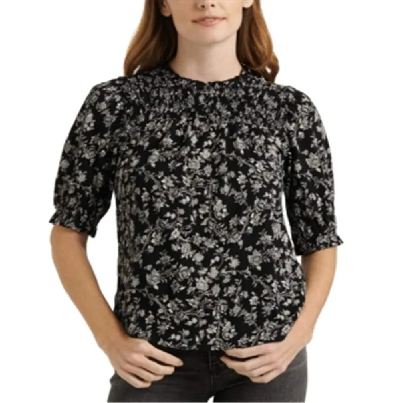 Medium-impact Sports BraLucky Brand Women's Floral Print Puff Sleeve Top Black Size X-Small