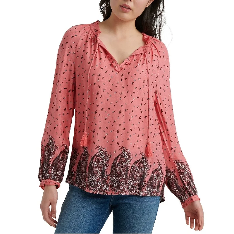 Lounge BraLucky Brand Women's Giselle Ruffle Print Peasant Top Multi Pink Size Medium