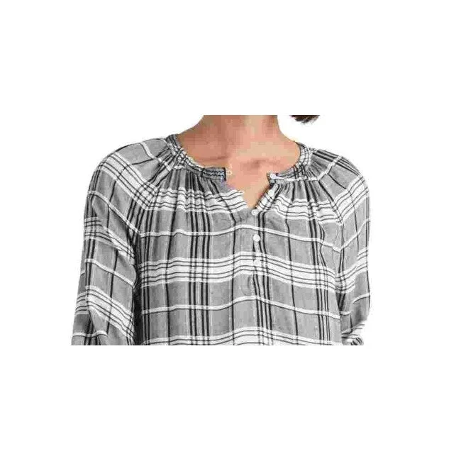 Water BraLucky Brand Women's Jessica Plaid Popover Top Gray Size Small