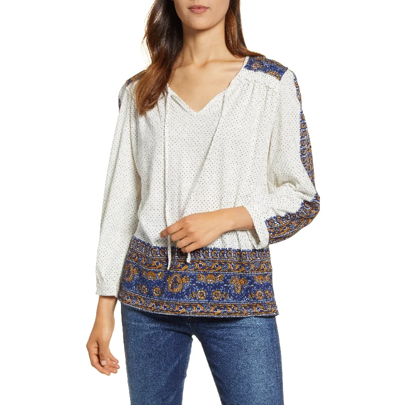 Halter BraLucky Brand Women's Placed Boho Printed Peasant Top Cream Multi Size X-Large