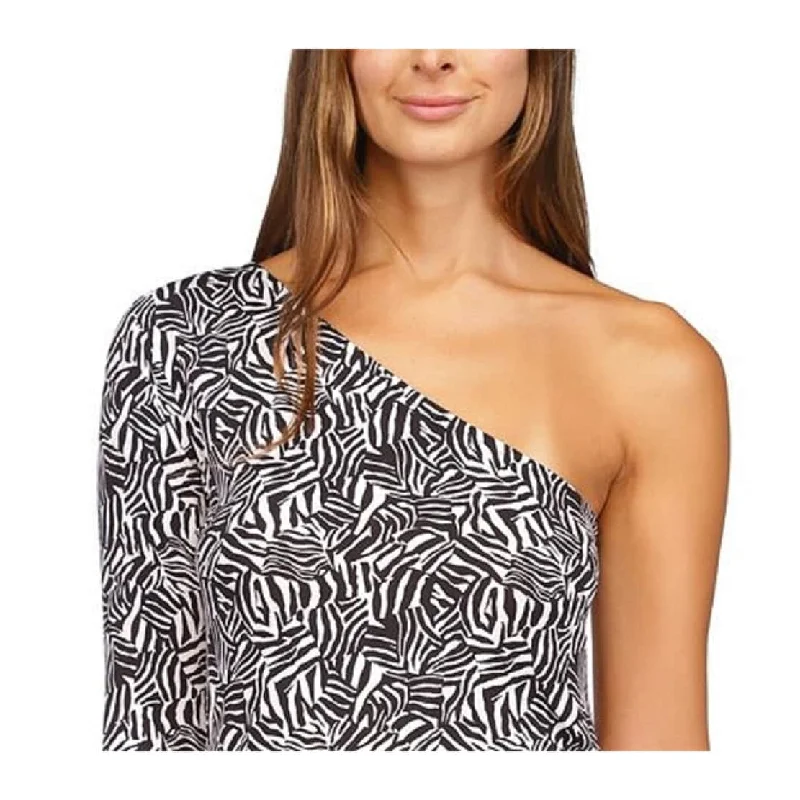 Animal Print BraMichael Kors Women's Zebra Print One Sleeve Tie Top Black Size X-Small