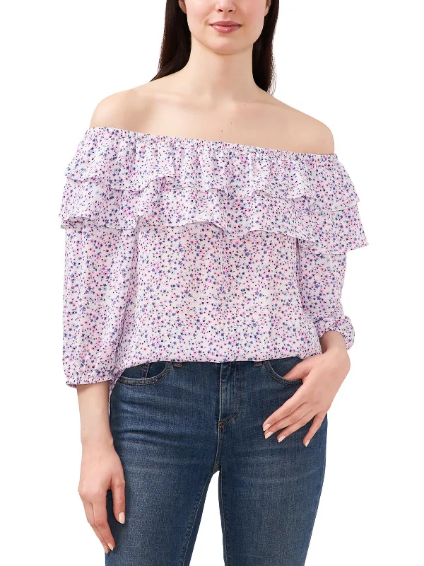 Velvet BraVibrant Blooms Womens Ruffled Floral Print Off The Shoulder