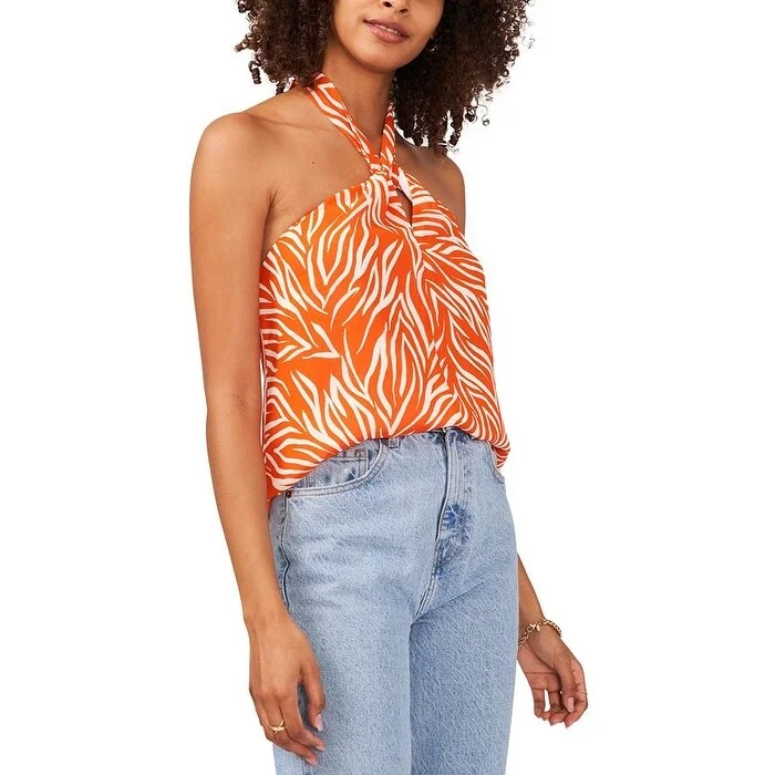 Printed BraVince Camuto Women's Zebra Stripe Halter Top Orange Size X-Small