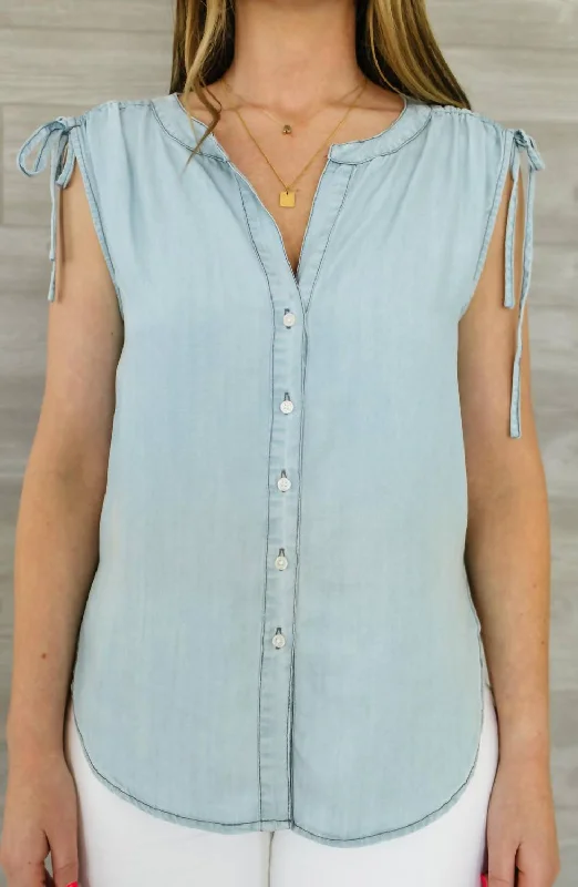 Recycled Material BraShort Stop Top In Chambray