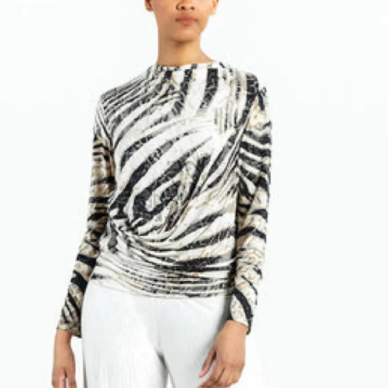 Padded Strapless BraHigh Boat Neck Side Draped Top In Zebra