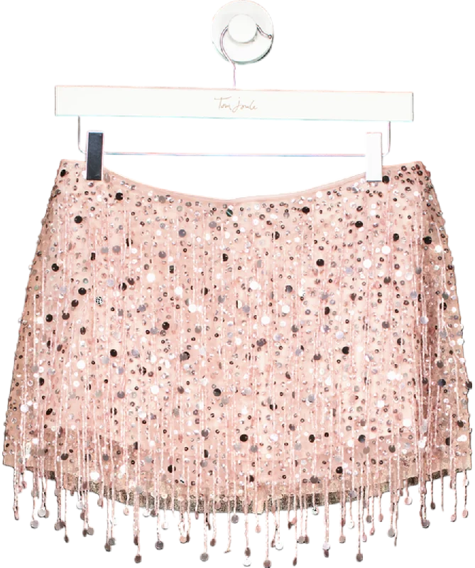 Knit TexturedAsta Resort Pink Yasmin Hand Beaded Mini Skirt UK XS