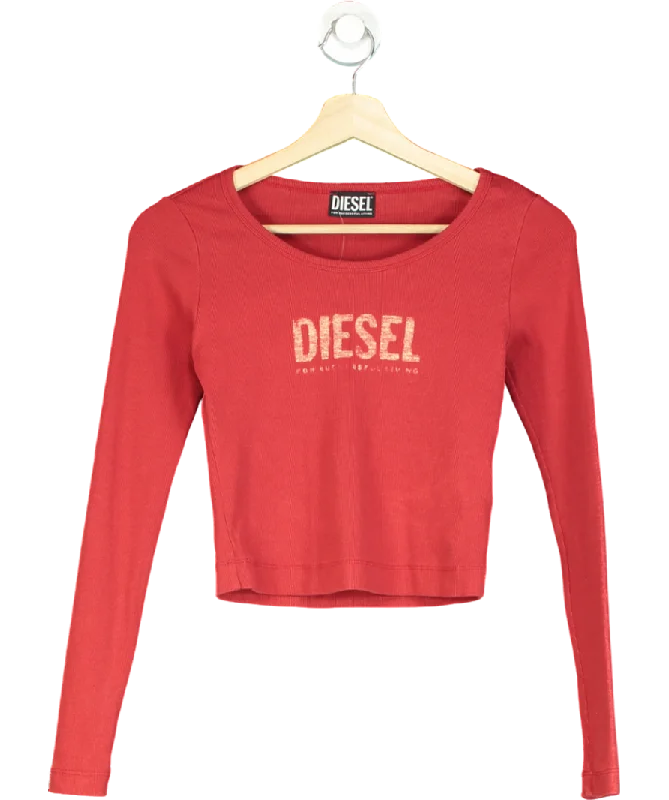 Knitted HoodieDiesel Red Printed Logo Shirt UK S