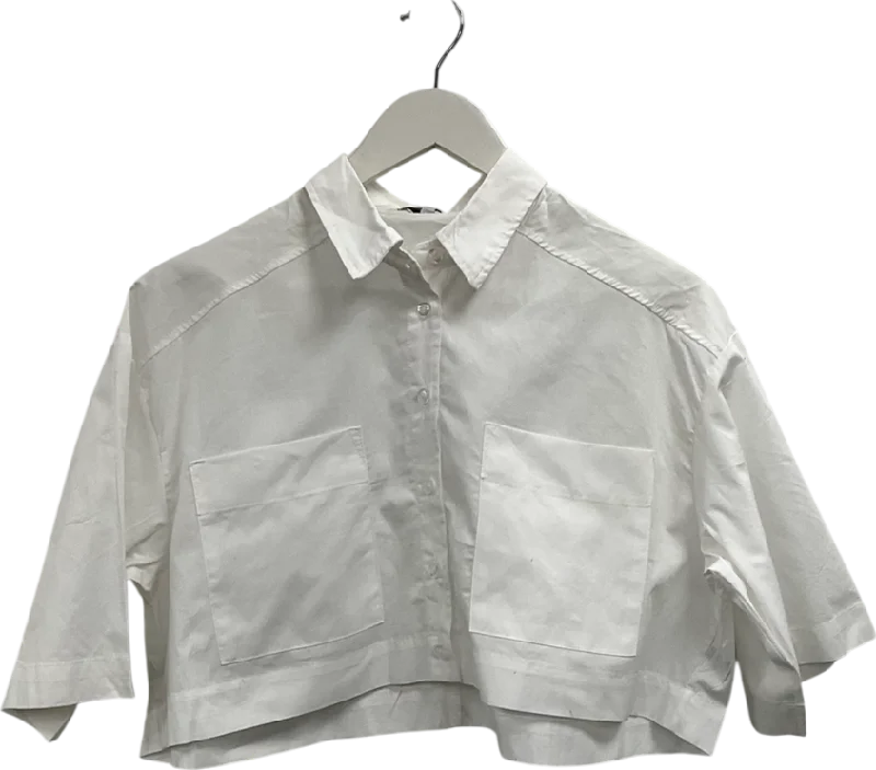 Knitted RibbedFashion Nova White Busy Weekends Poplin Shirt UK XS