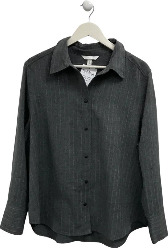 Knitted EmbroideredH&M Grey Pinstripe Shirt UK L