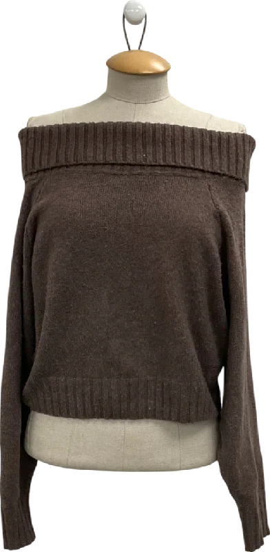 Knitted HoodedHollister Brown Easy Foldover Off The Shoulder Sweater UK XS