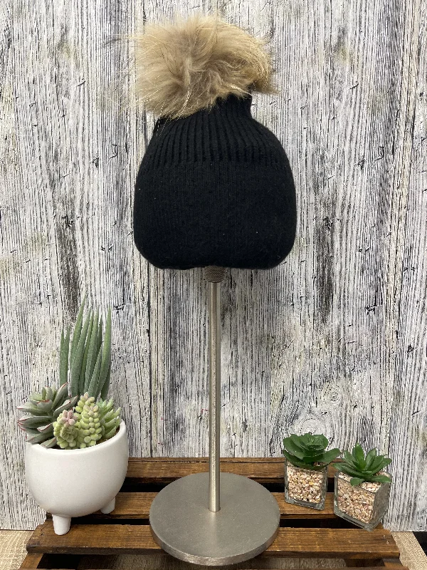 Knit ChunkyKnitted Hat with Removable Fur Pom Pom Hat in Black