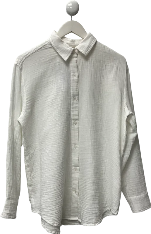 Knitted Long Sleevelittle moon White Relaxed organic cotton button-up shirt UK S