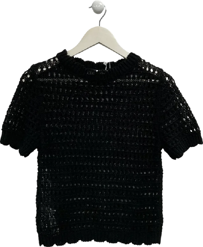 Knit HoodedMANGO Black Crochet Knitted T-shirt UK M