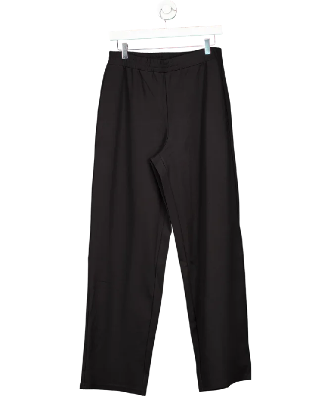 Knitted CasualMANGO Black Elastic-waist Straight Trousers UK M