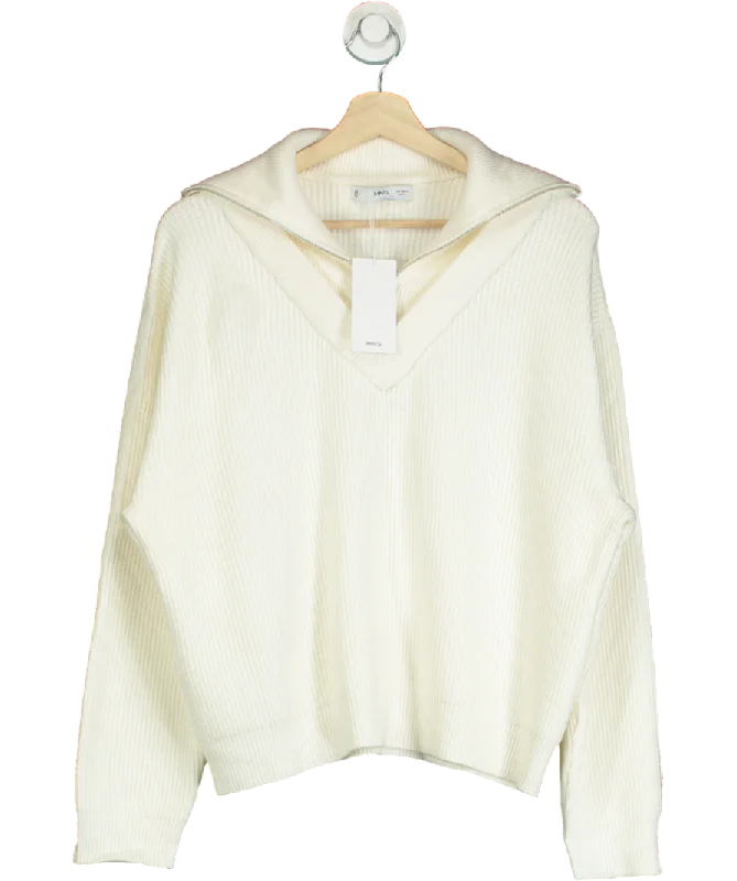 Knitted FallMANGO Cream Zip Neck Jumper UK M