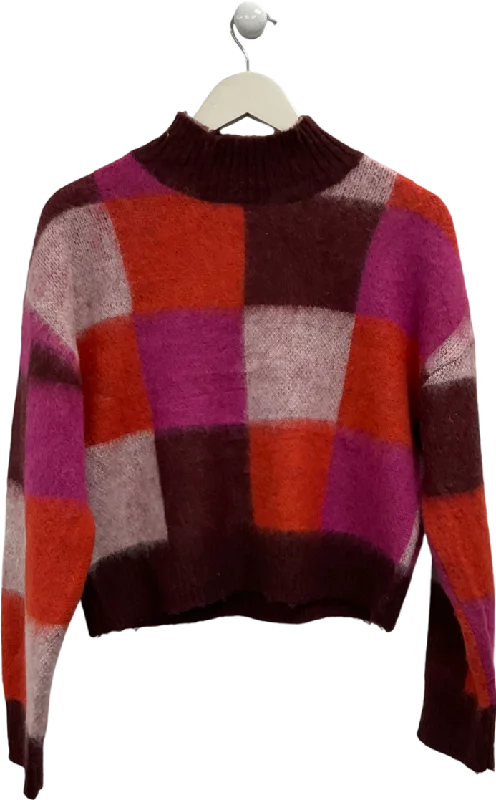 Knitted SleevelessNext Pink Checked Soft Touch Brushed Knit Jumper With Wool UK S