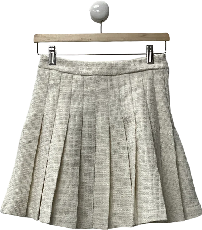 Knitted FormalSHEIN White Romantic Women’s Sweetheart Apricot Pleated Tweed Skirt UK S