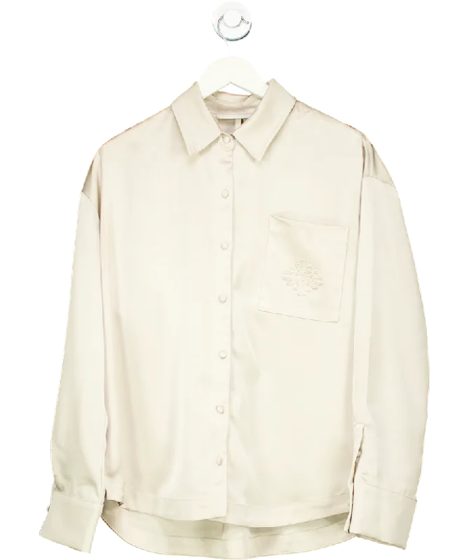 Knitted TexturedThe Couture Club Beige Satin Emblem Shirt UK 10