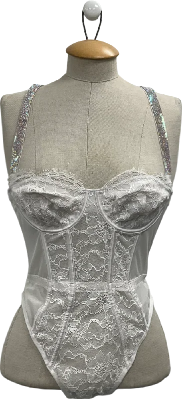 Knit FloralVictorias Secret Coconut White Shine Bodysuit UK S