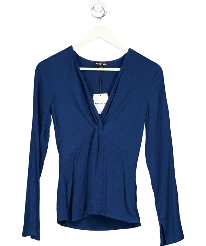 Knitted Button-UpWhistles Blue Twist Front Textured Top UK 6