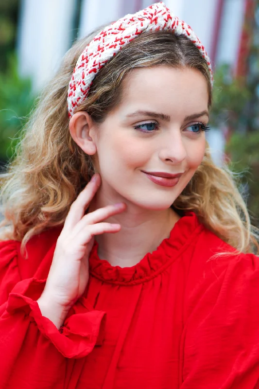 Knitted LooseCream Gold & Red Knit Top Knot Headband