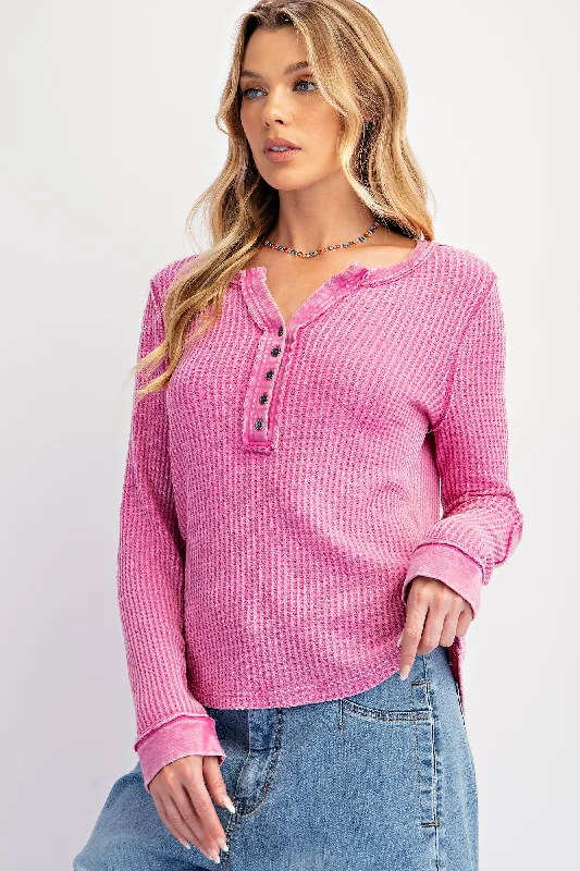 Knitted Zip-UpEasel Thermal Knit Washed Henley Top In Orchid