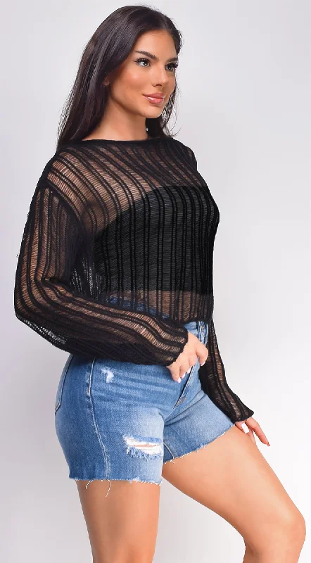 Knit V-NeckNadi Sheer Knit Top - Black