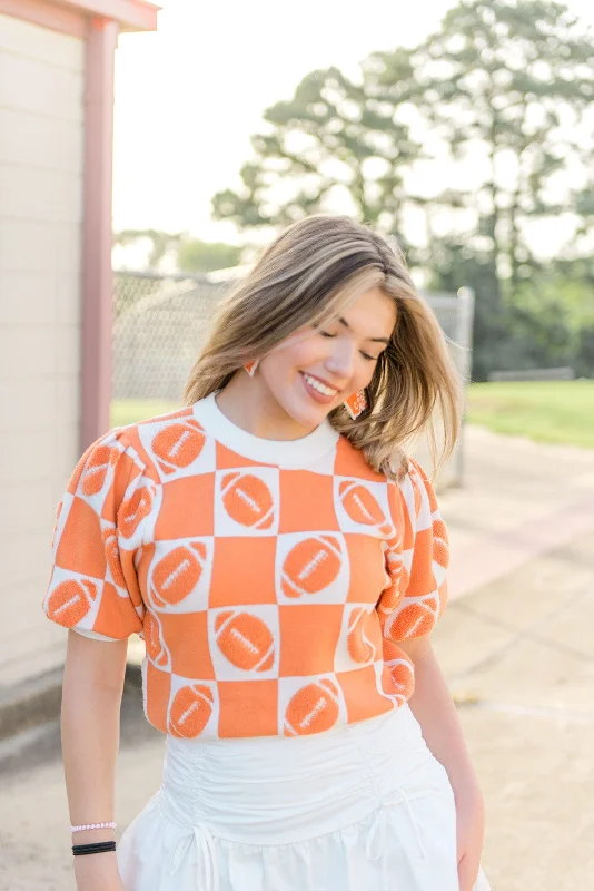 Knitted CasualOrange Football Checker Knit Top