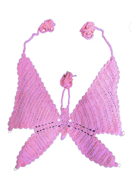 Knit LaceLight Pink Knit Halter Butterfly Top