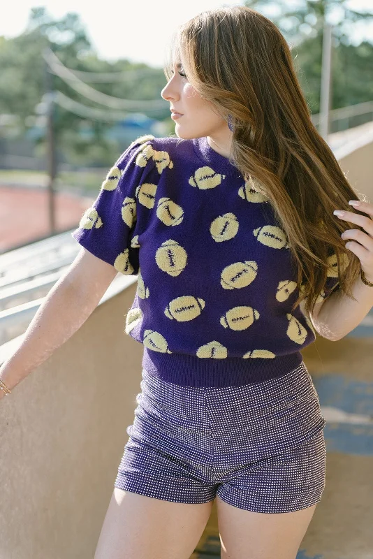 Knit FallPurple Football Pattern Knit Top