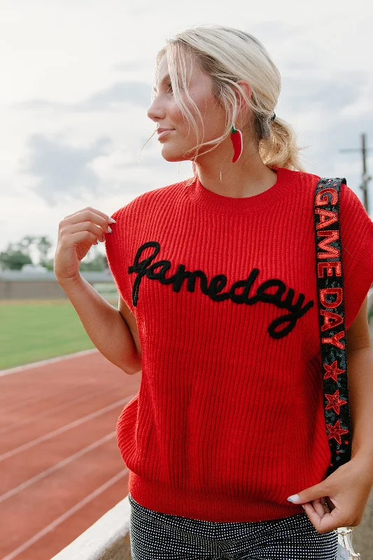 Knitted SummerRed Gameday Embroidered Knit Top