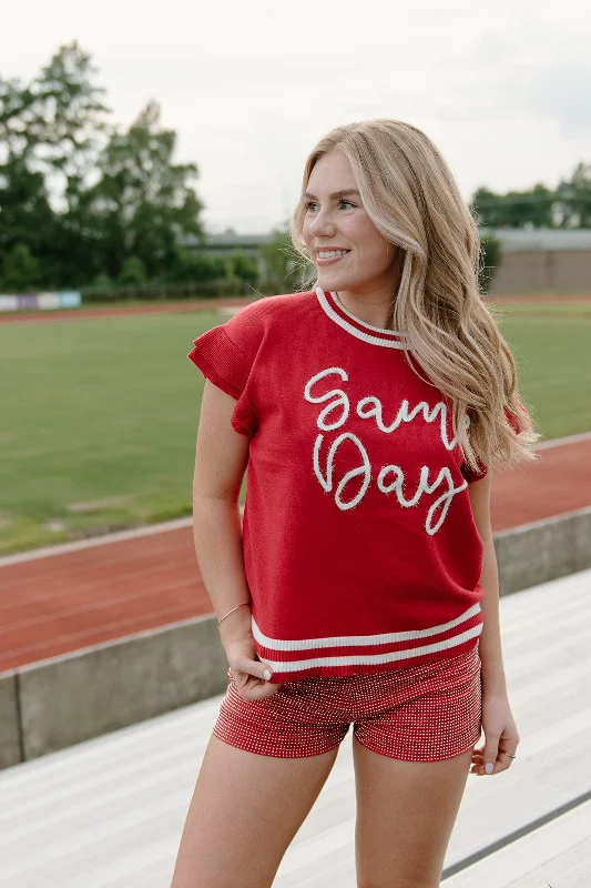 Knitted SpringRed Gameday Tinsel Knit Top