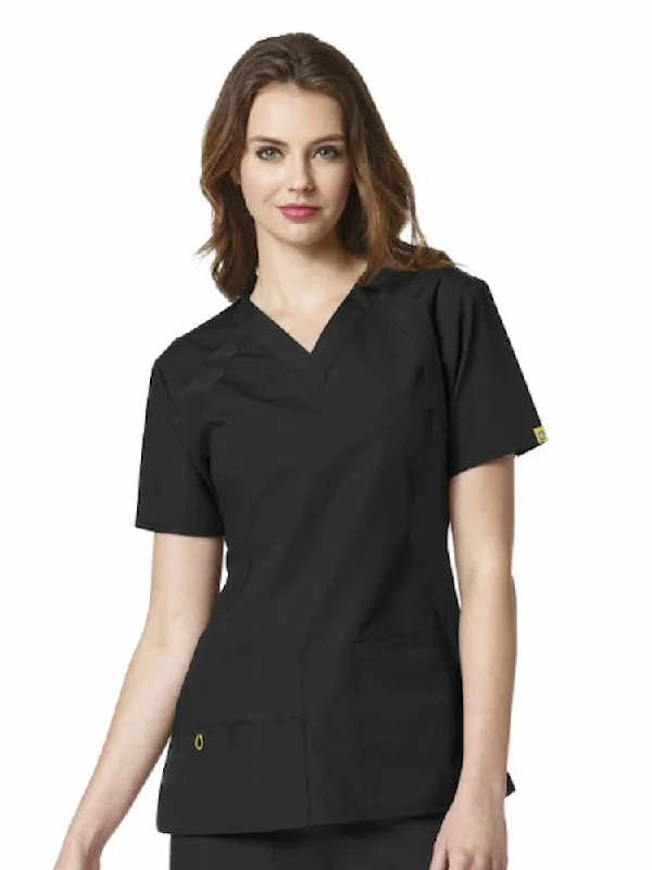 Knit GraphicWonderWink Origins Women's Lima Knit Panel Scrub Top | Black